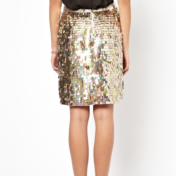 French Connection Gold Shimmer Fringe Skirt NWOT - Picture 3 of 8